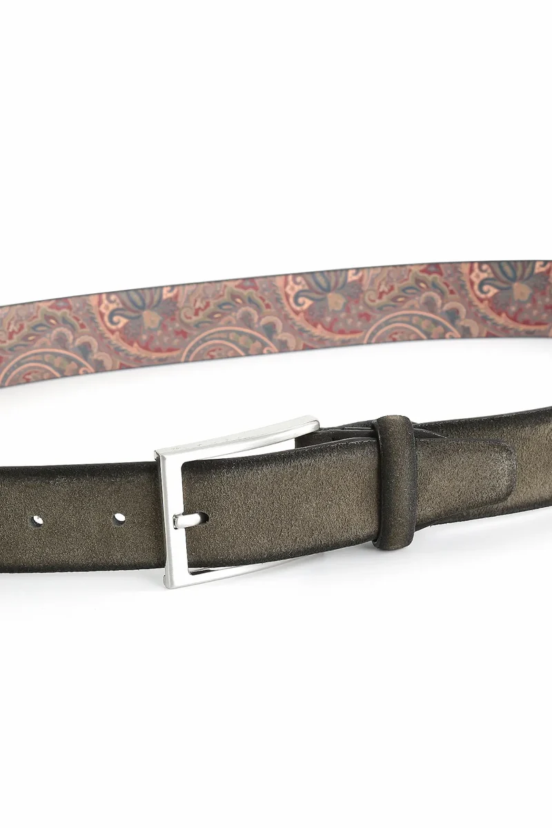 Veloursledergürtel für Herren 3,5 cm – Paisley-Innenseite