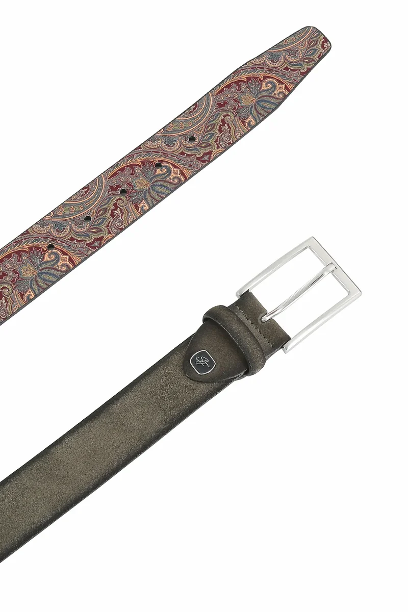 Veloursledergürtel für Herren 3,5 cm – Paisley-Innenseite