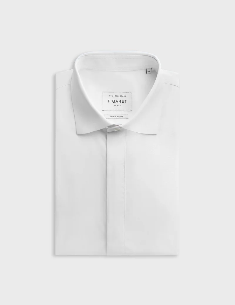 Chemise semi-ajustée à plastron gorge cachée blanche