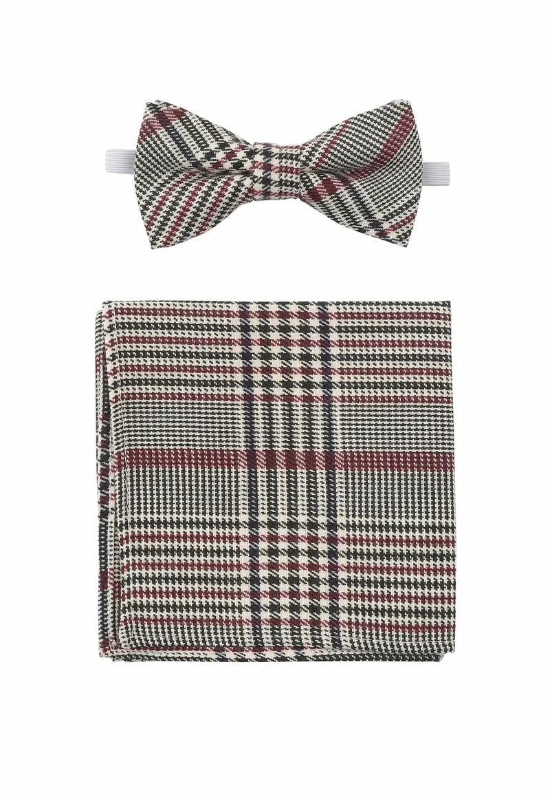 Kids Fliege & Einstecktuch Set Karo Bordeaux - Glencheck