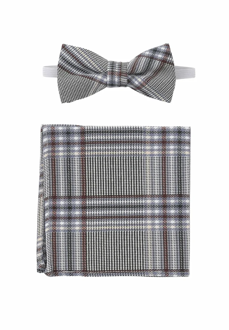 Kids Fliege & Einstecktuch Set Karo Grau-Blau - Glencheck