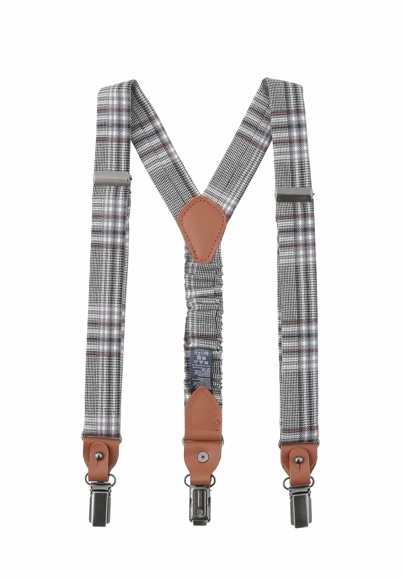 Kids Hosenträger-Set Karo Grau-Blau – Fliege & Hosenträger (2-teilig)