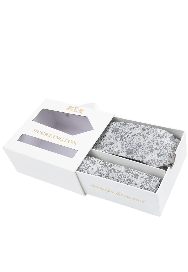 Hochzeitskrawatte Einstecktuch Set Herren aus Seide – Floral