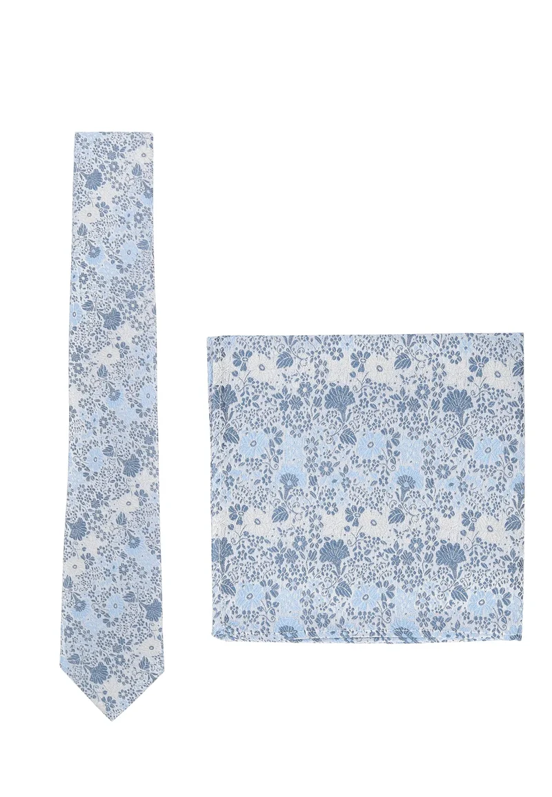 Hochzeitskrawatte Einstecktuch Set Herren aus Seide – Floral