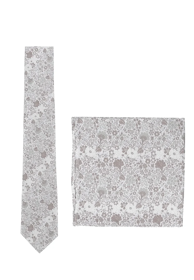 Hochzeitskrawatte Einstecktuch Set Herren aus Seide – Floral