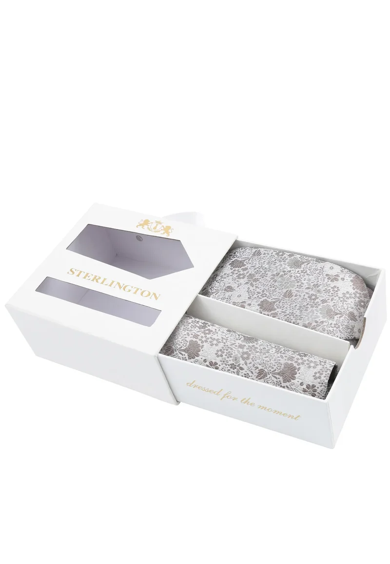 Hochzeitskrawatte Einstecktuch Set Herren aus Seide – Floral