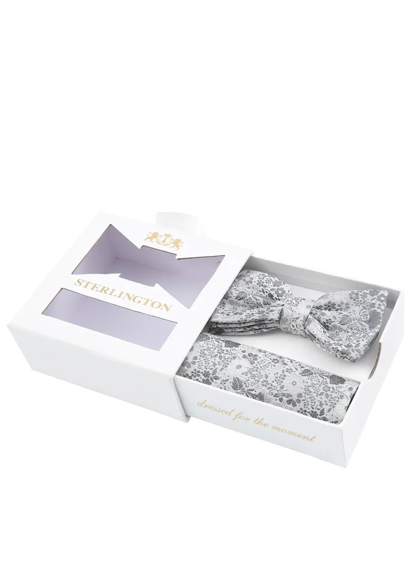 Hochzeitsfliege Einstecktuch Set Herren aus Seide – Floral