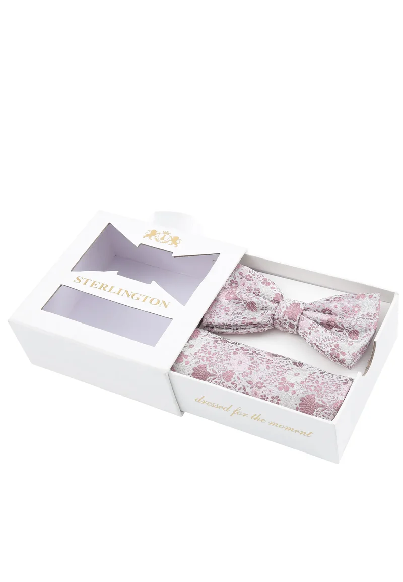 Hochzeitsfliege Einstecktuch Set Herren aus Seide – Floral