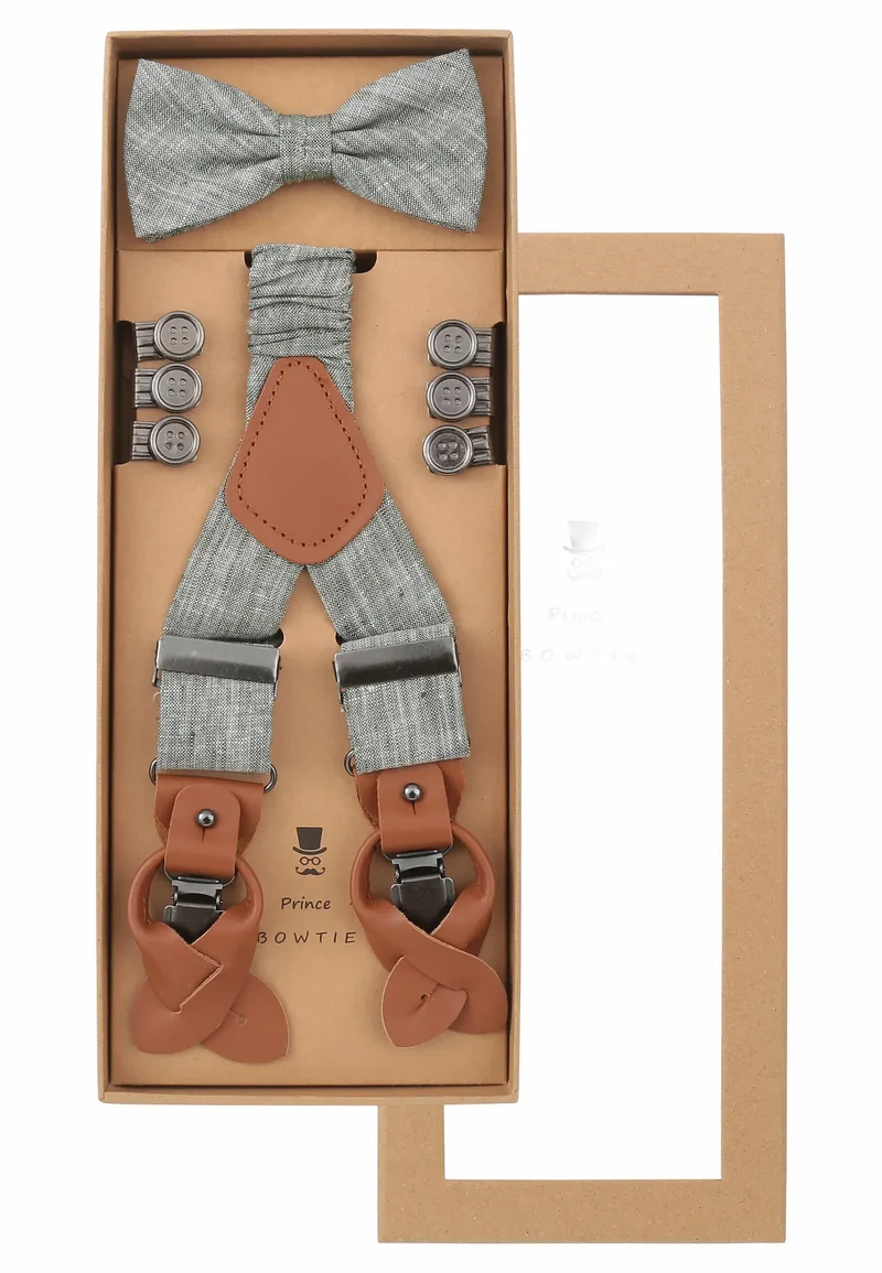 Hosenträger Set Herren mit Fliege - Leinen