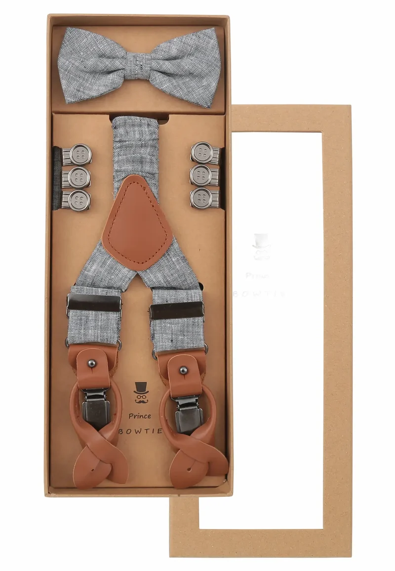 Hosenträger Set Herren mit Fliege - Leinen