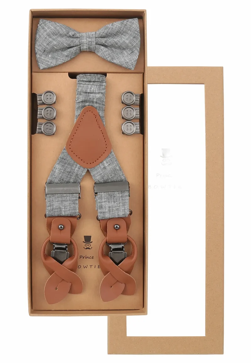 Hosenträger Set Herren mit Fliege - Leinen