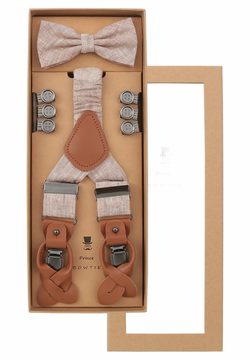 Hosenträger Set Herren mit Fliege - Leinen