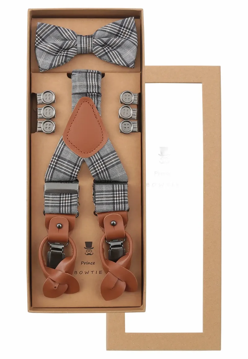 Hosenträger-Set Grau für Herren – Glencheck
