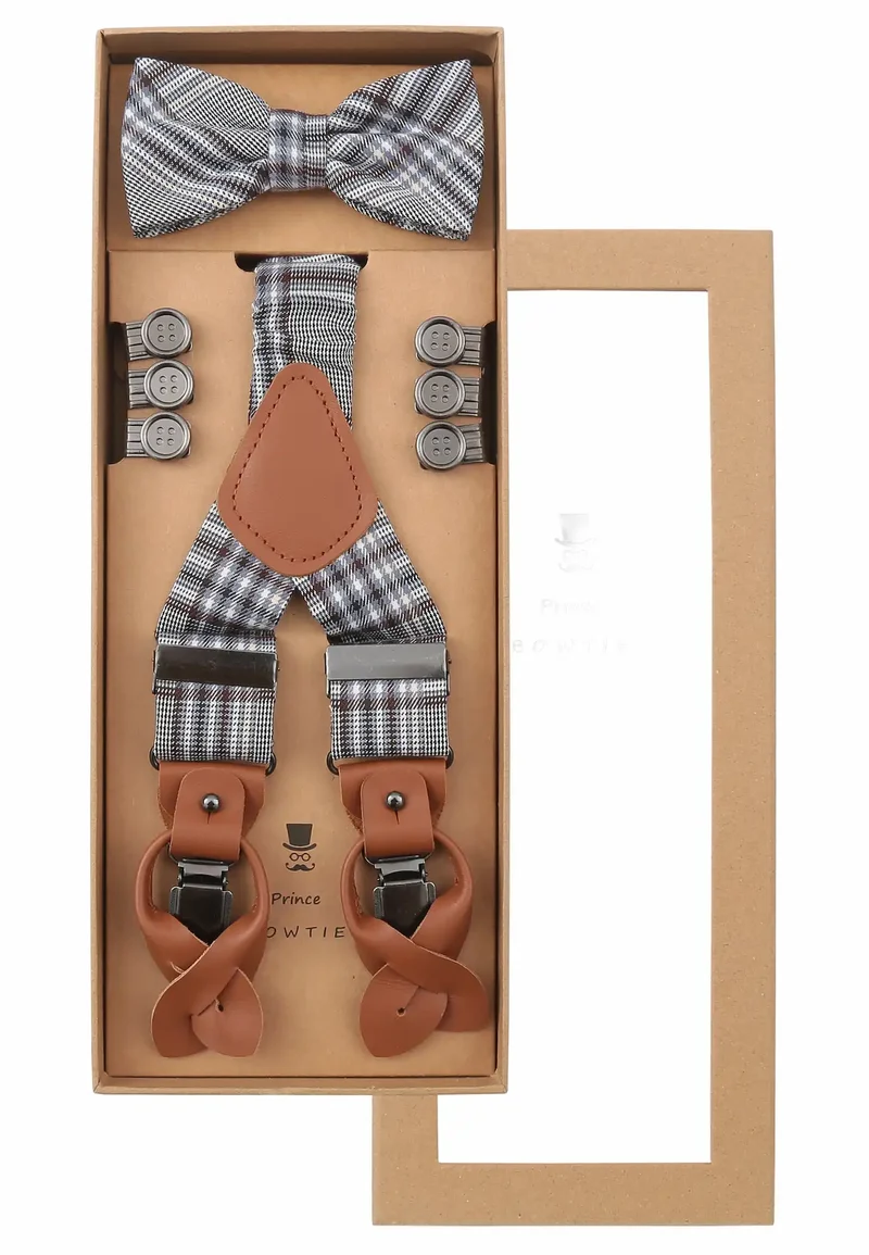 Hosenträger-Set Grau-Blau für Herren – Glencheck