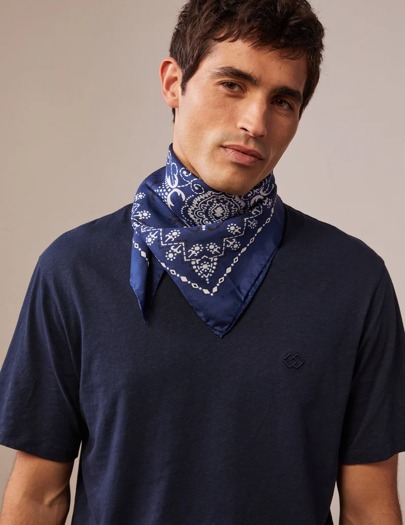 Bandana en twill de soie marine