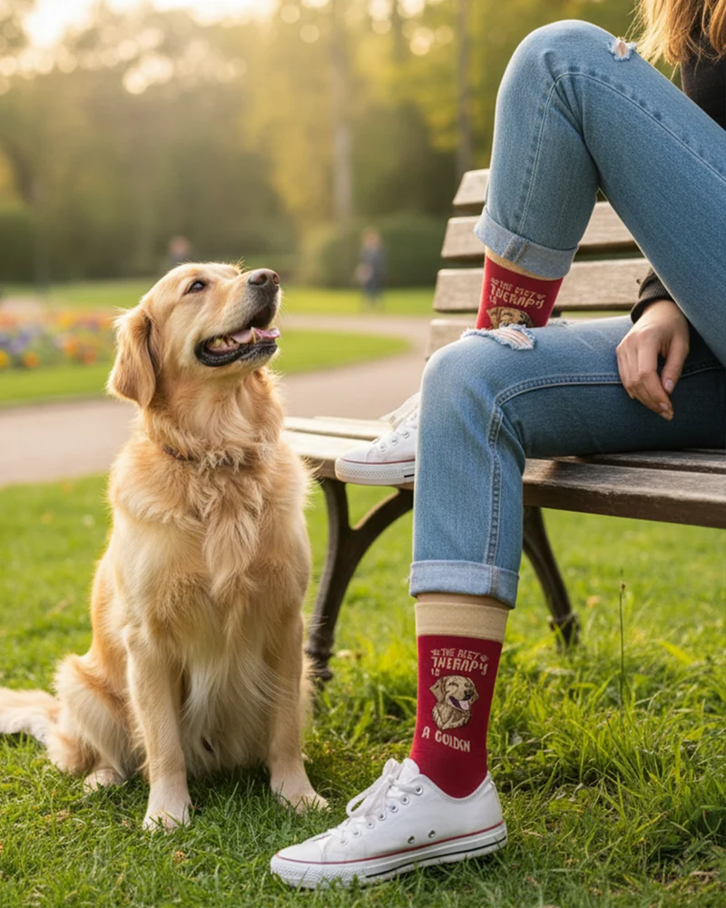 The Best Therapy Golden Socks Dog Love Series