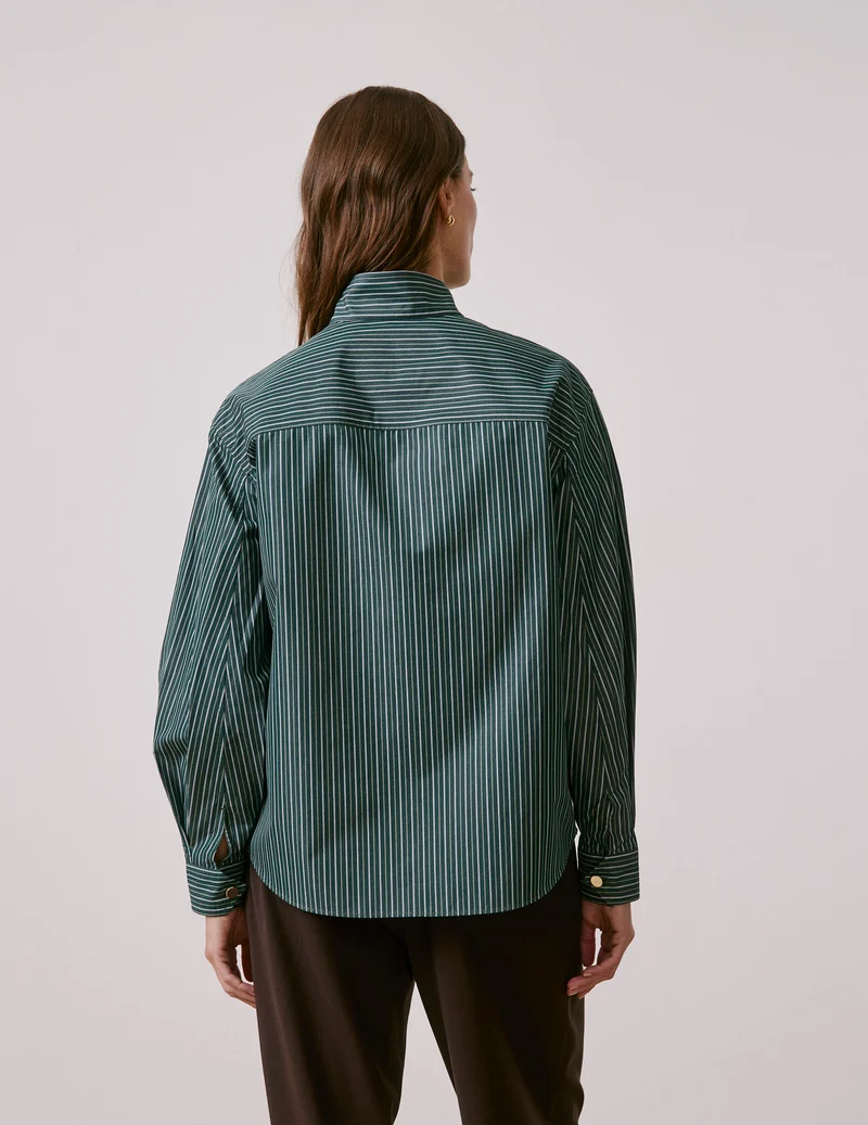 Chemise Innaée en popeline rayée verte