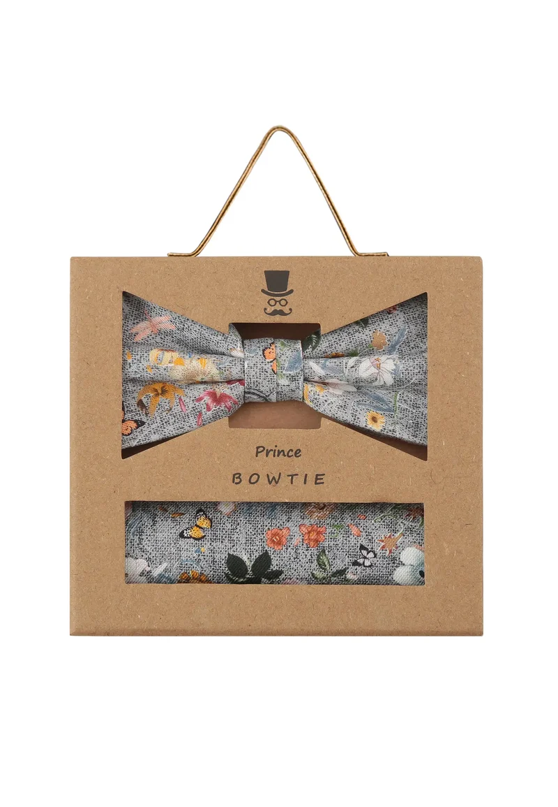 Fliege Einstecktuch Set Herren aus Seide & Baumwolle – Blumenmuster
