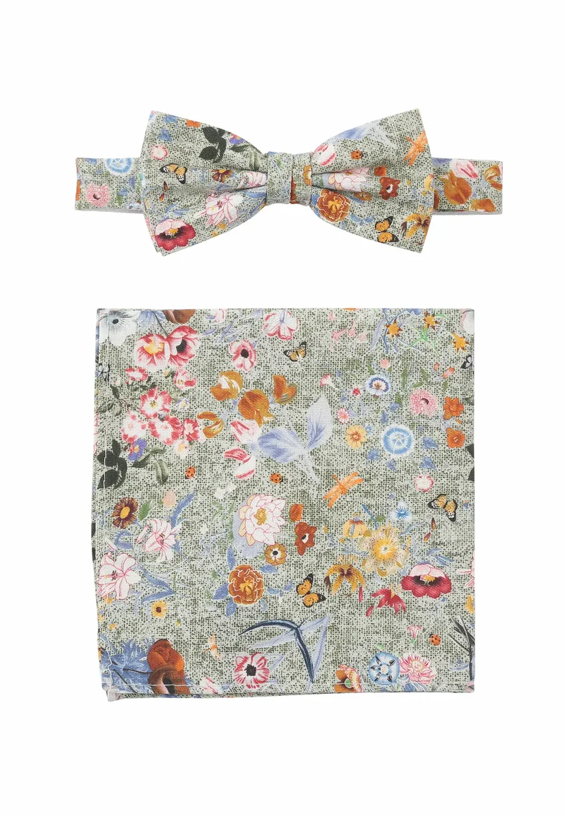 Fliege Einstecktuch Set Herren aus Seide & Baumwolle – Blumenmuster