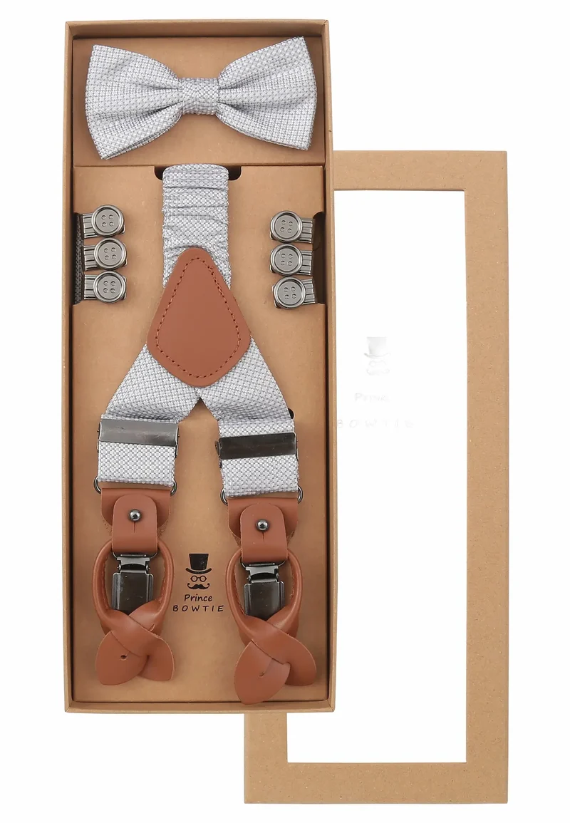 Hosenträger Set Herren mit Fliege aus Seide – Mikromuster