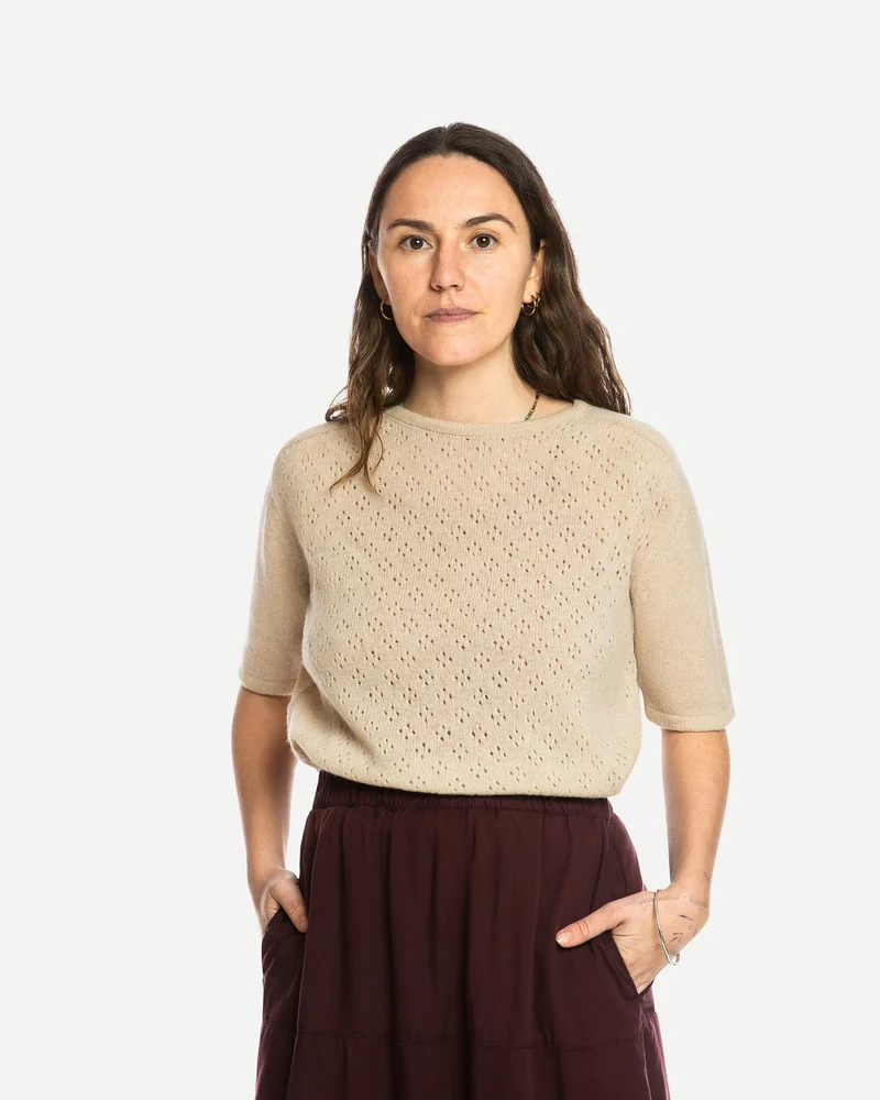 Beiges T-Shirt Pointelle aus 100% Bio-Merinowolle von Matona