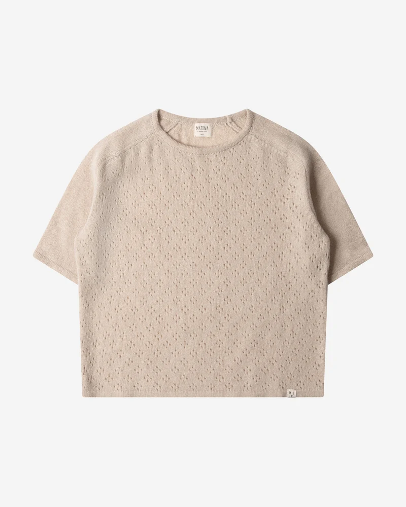Beiges T-Shirt Pointelle aus 100% Bio-Merinowolle von Matona