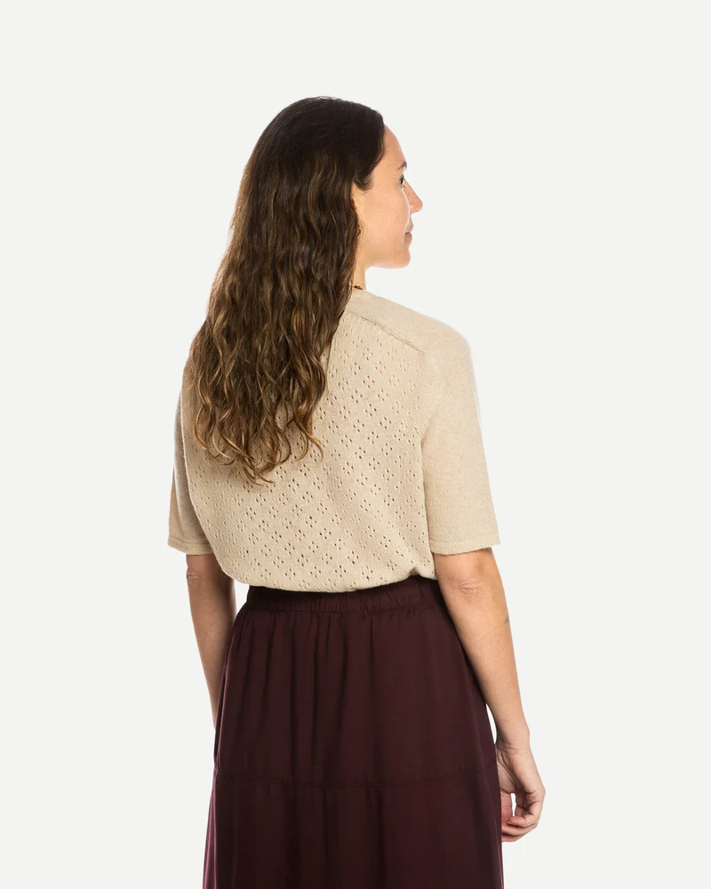 Beiges T-Shirt Pointelle aus 100% Bio-Merinowolle von Matona