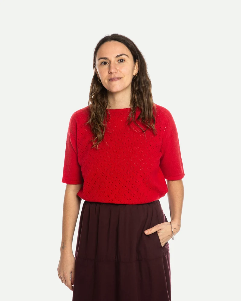 Rotes T-Shirt Pointelle aus 100% Bio-Merinowolle von Matona