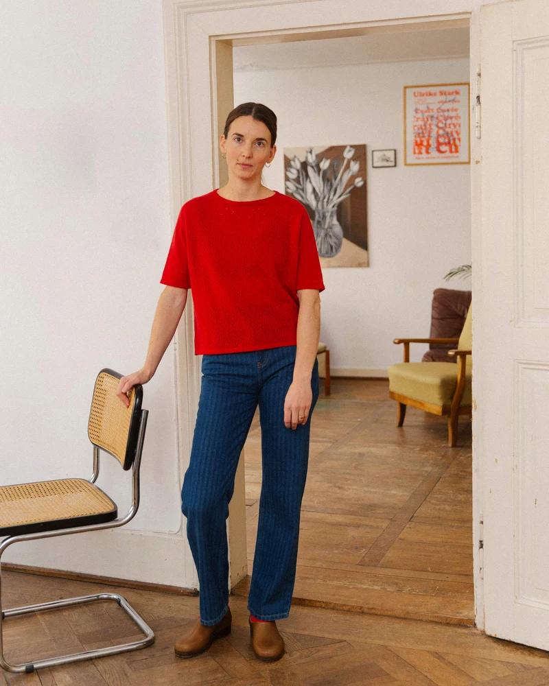 Rotes T-Shirt Pointelle aus 100% Bio-Merinowolle von Matona