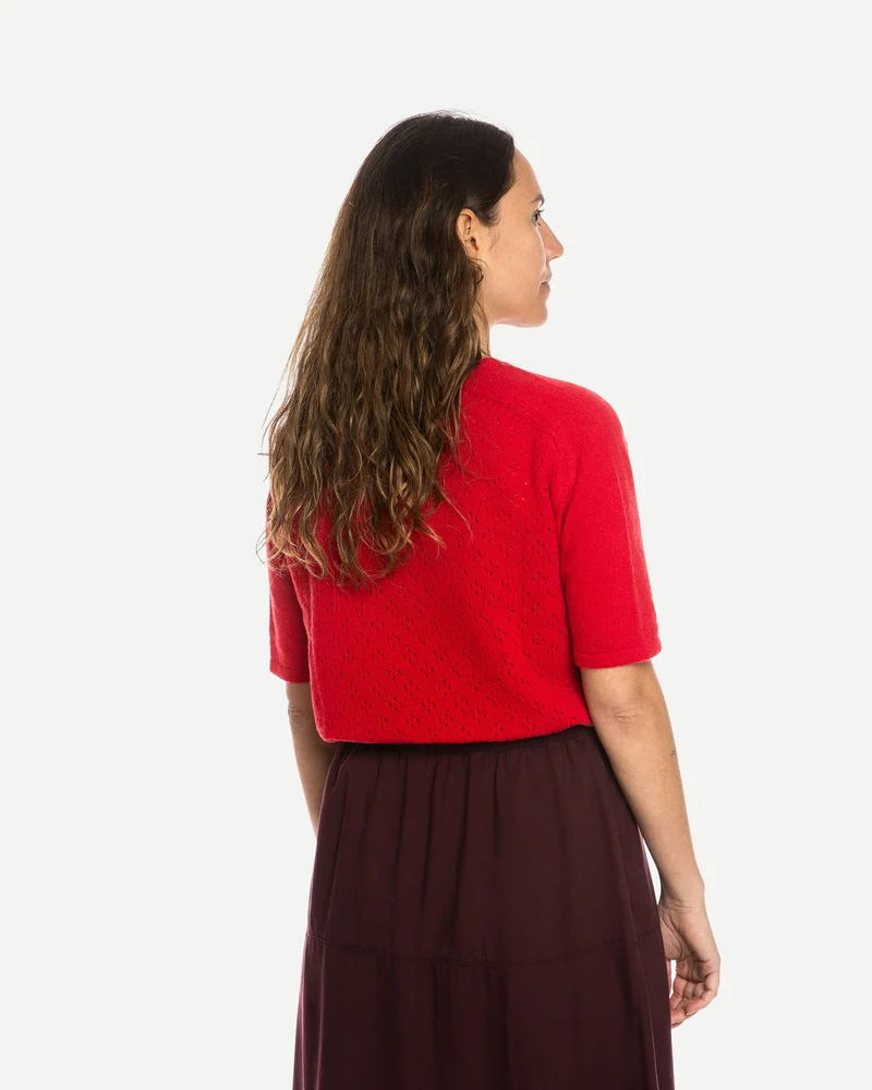 Rotes T-Shirt Pointelle aus 100% Bio-Merinowolle von Matona
