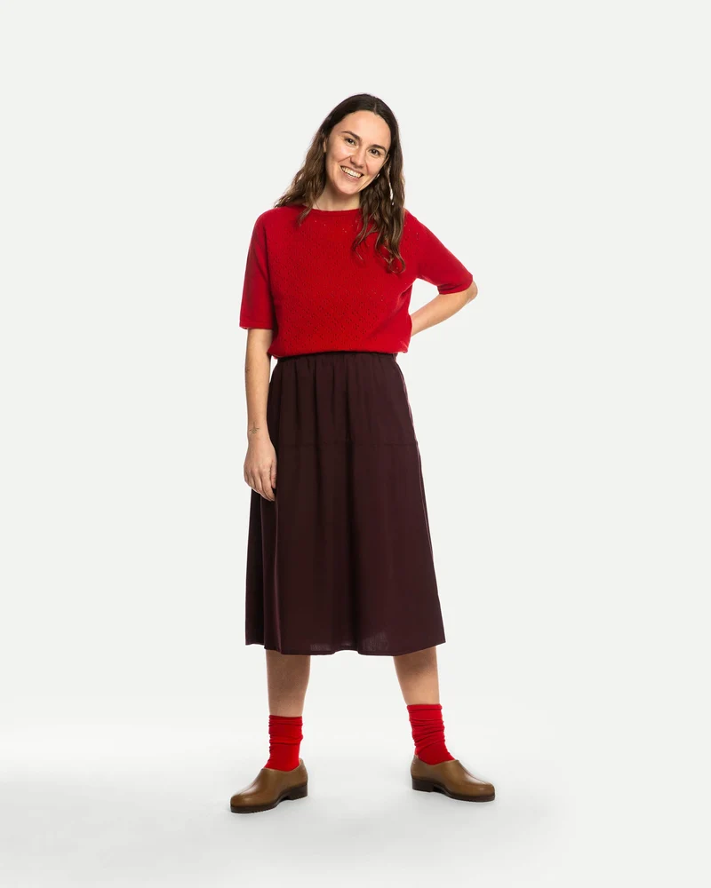Rotes T-Shirt Pointelle aus 100% Bio-Merinowolle von Matona