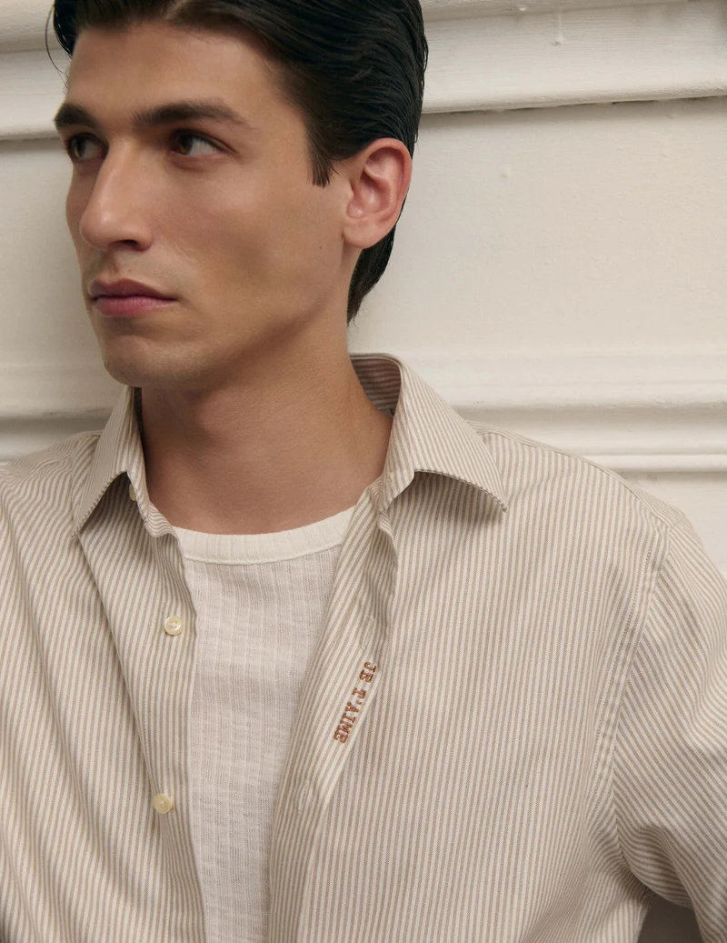 Chemise mixte "Je t'aime" rayée beige