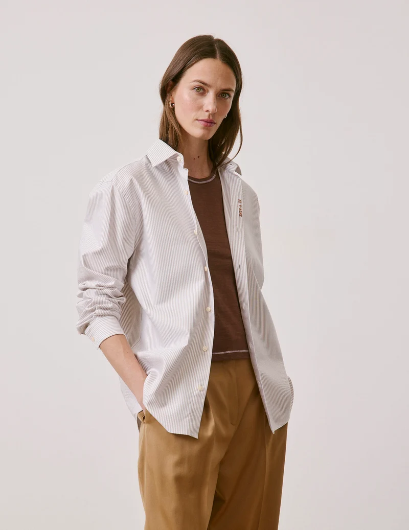 Chemise mixte "Je t'aime" rayée beige