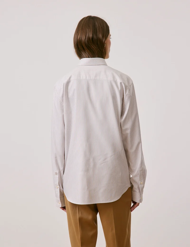 Chemise mixte "Je t'aime" rayée beige