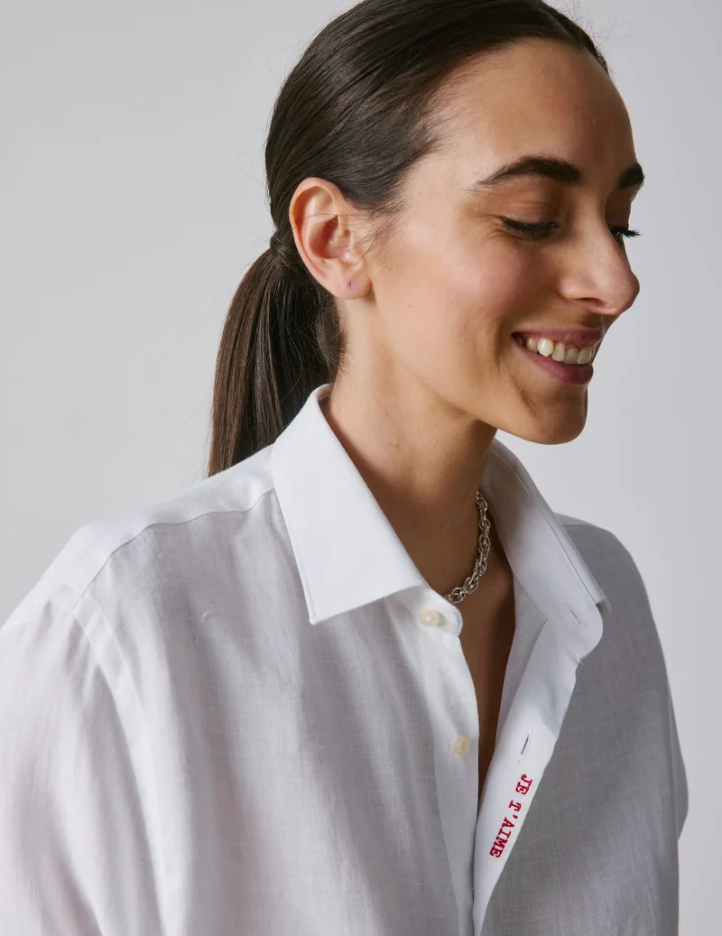 Chemise mixte "Je t'aime" en lin blanc