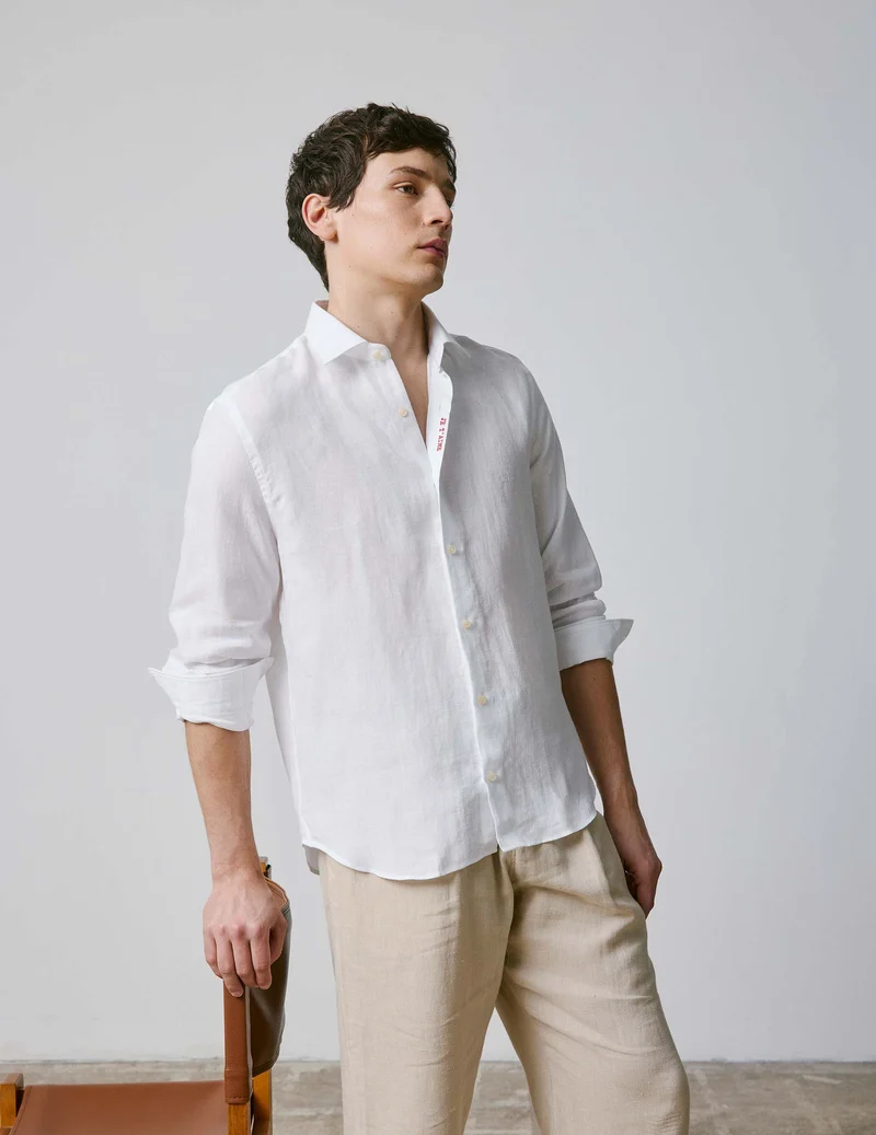 Chemise mixte "Je t'aime" en lin blanc