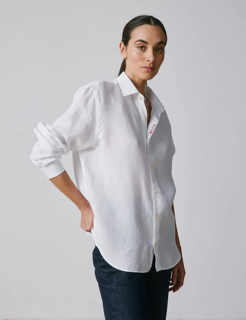 Chemise mixte "Je t'aime" en lin blanc