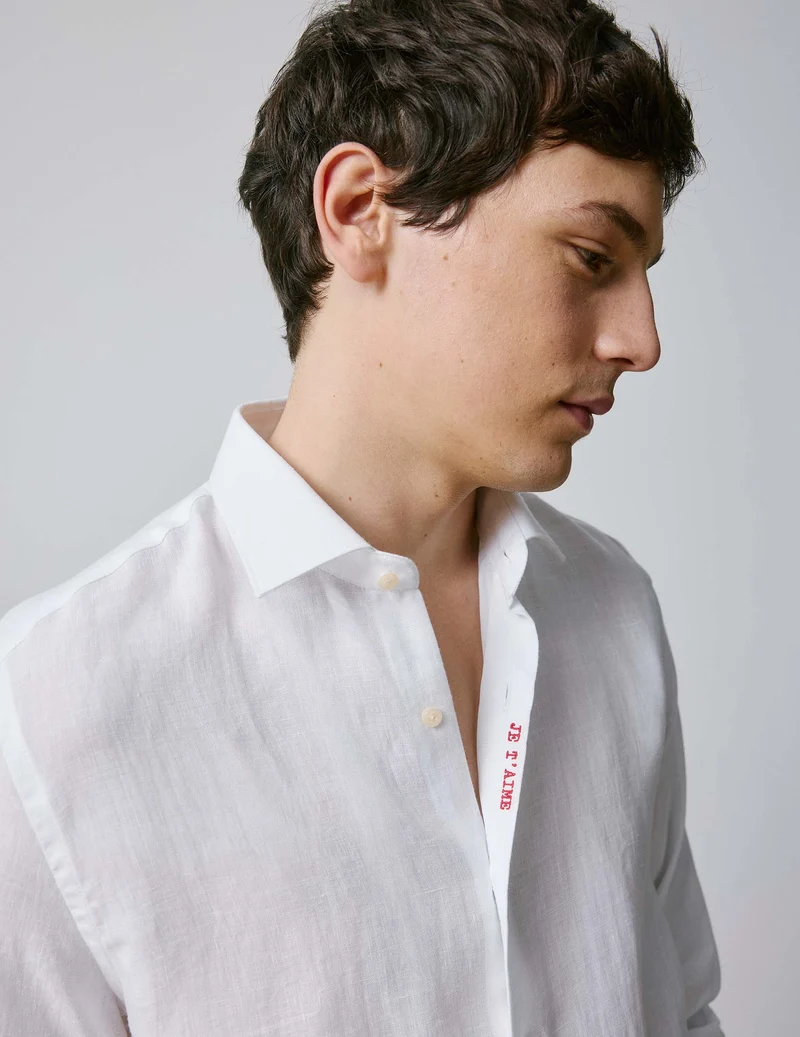 Chemise mixte "Je t'aime" en lin blanc