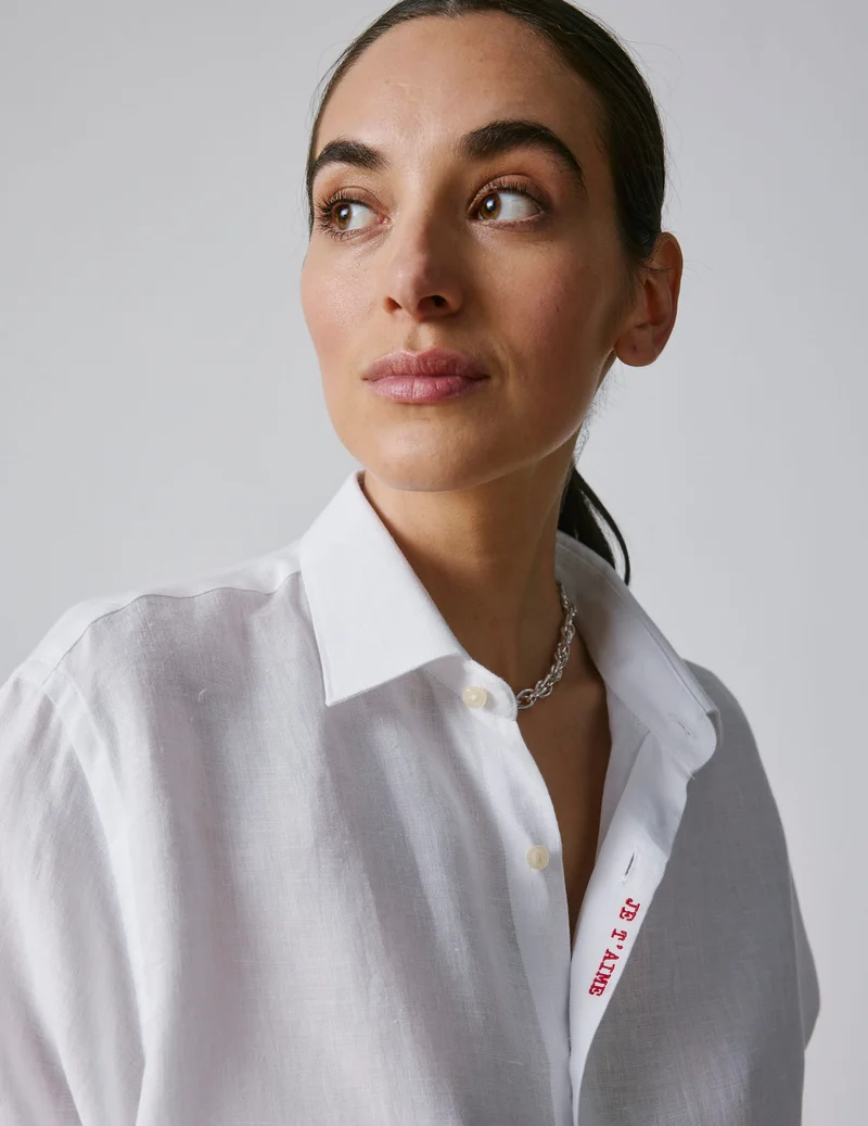 Chemise mixte "Je t'aime" en lin blanc