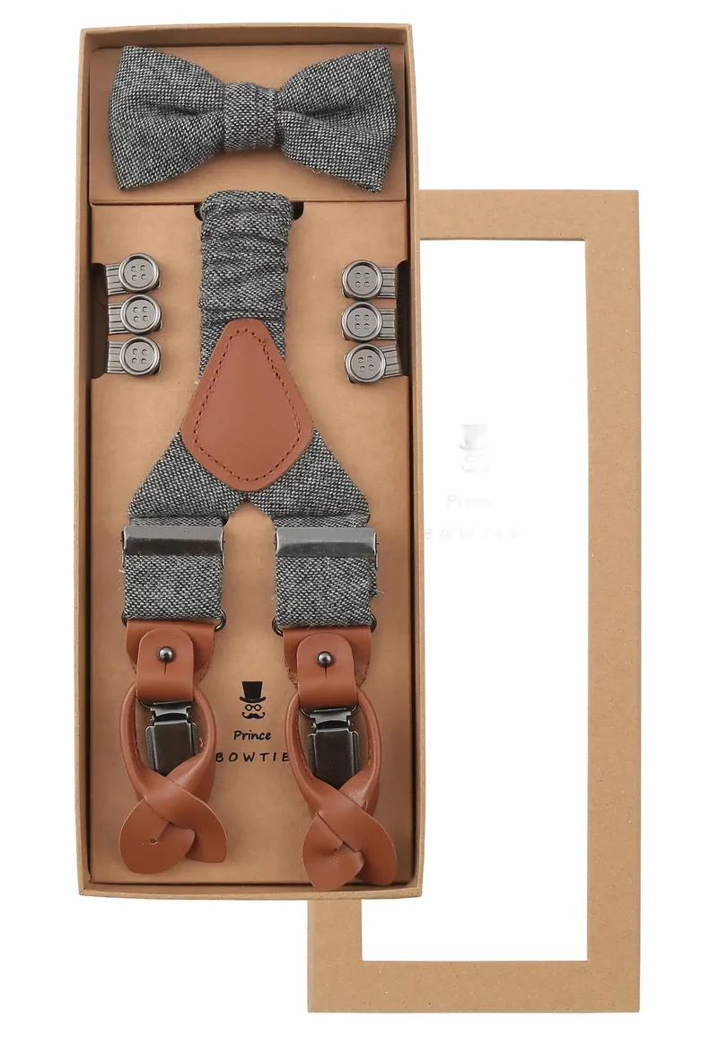 Hosenträger Set Herren mit Fliege aus Wolle – Tweed