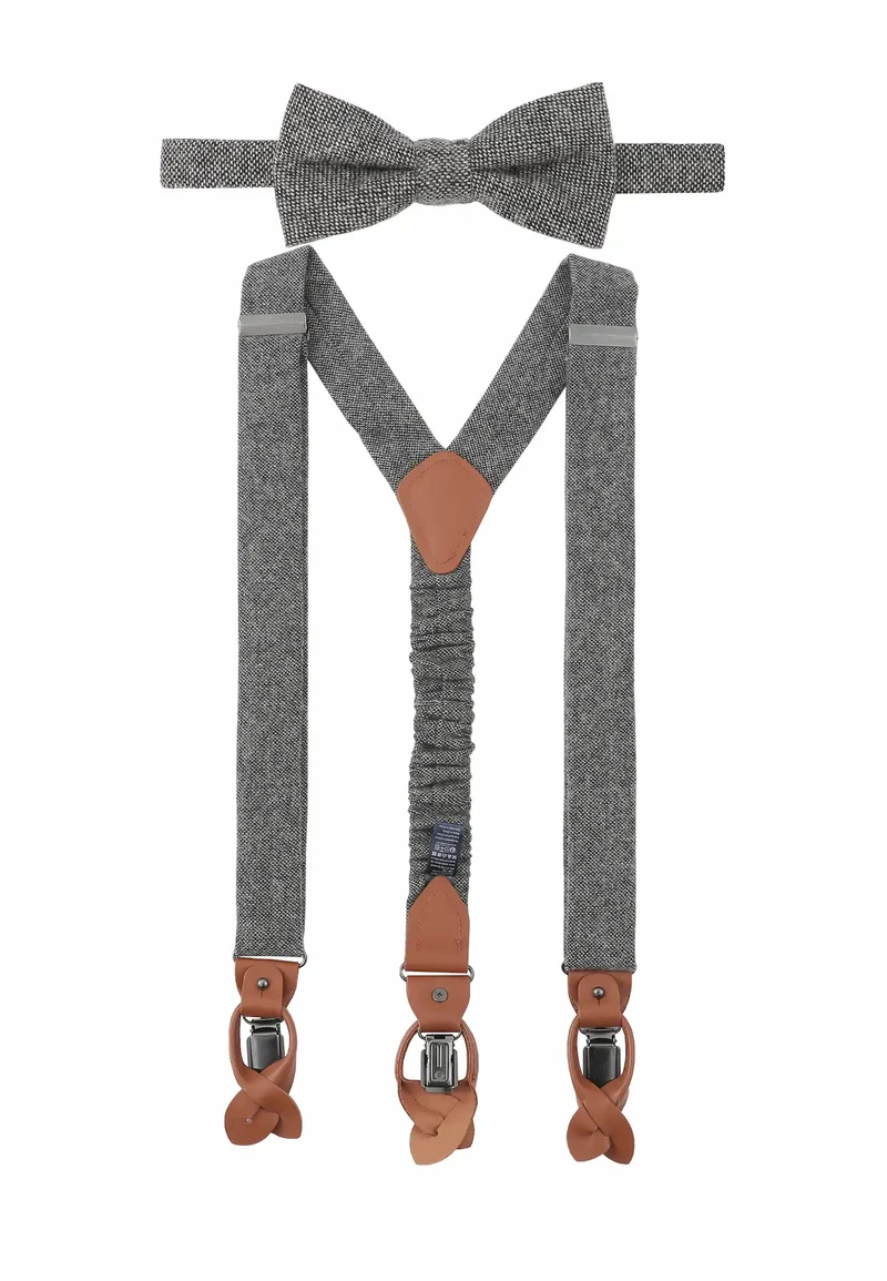 Hosenträger Set Herren mit Fliege aus Wolle – Tweed