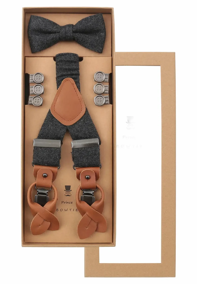 Hosenträger Set Herren mit Fliege aus Wolle – Tweed
