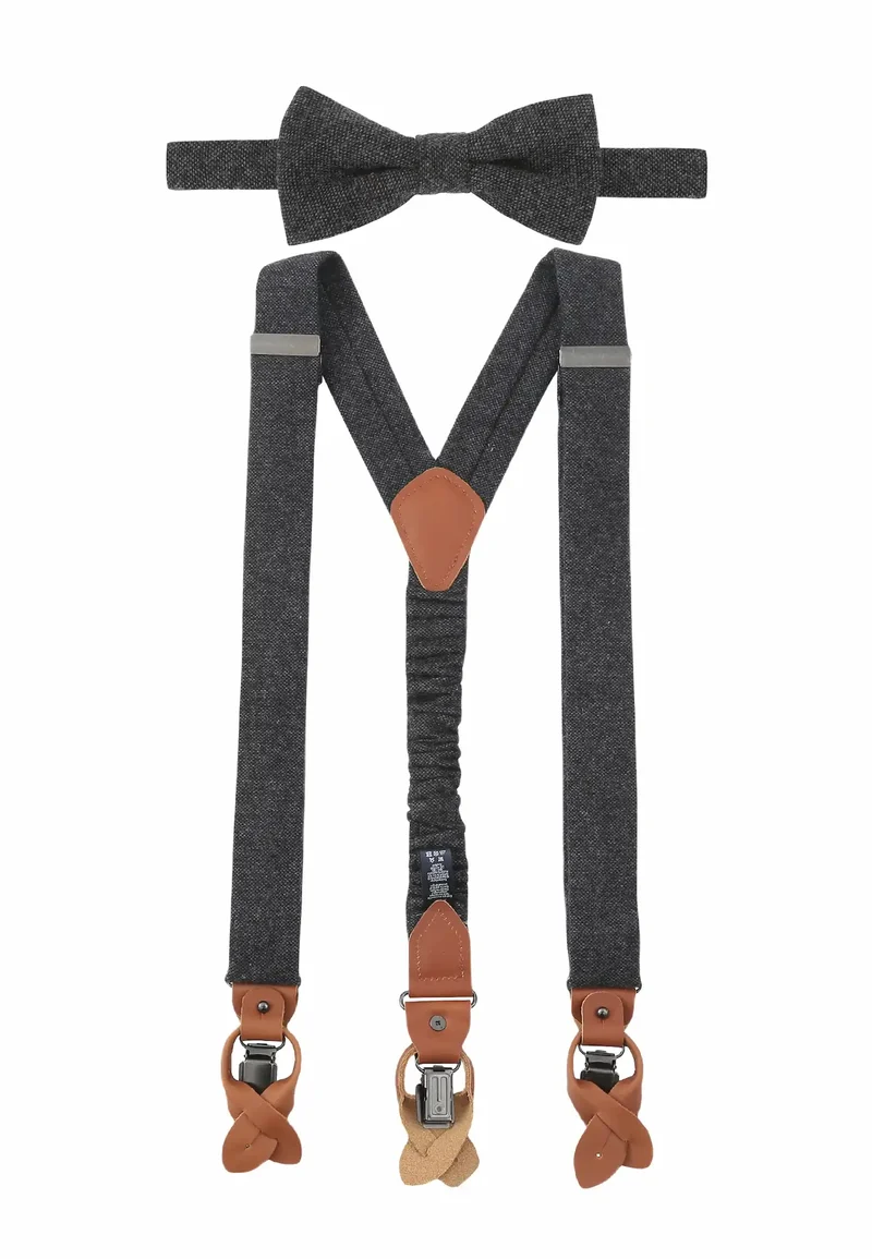 Hosenträger Set Herren mit Fliege aus Wolle – Tweed
