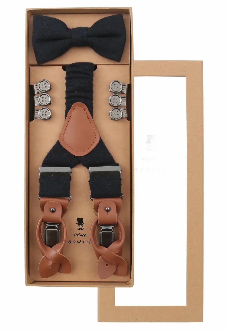 Hosenträger Set Herren mit Fliege aus Wolle – Tweed