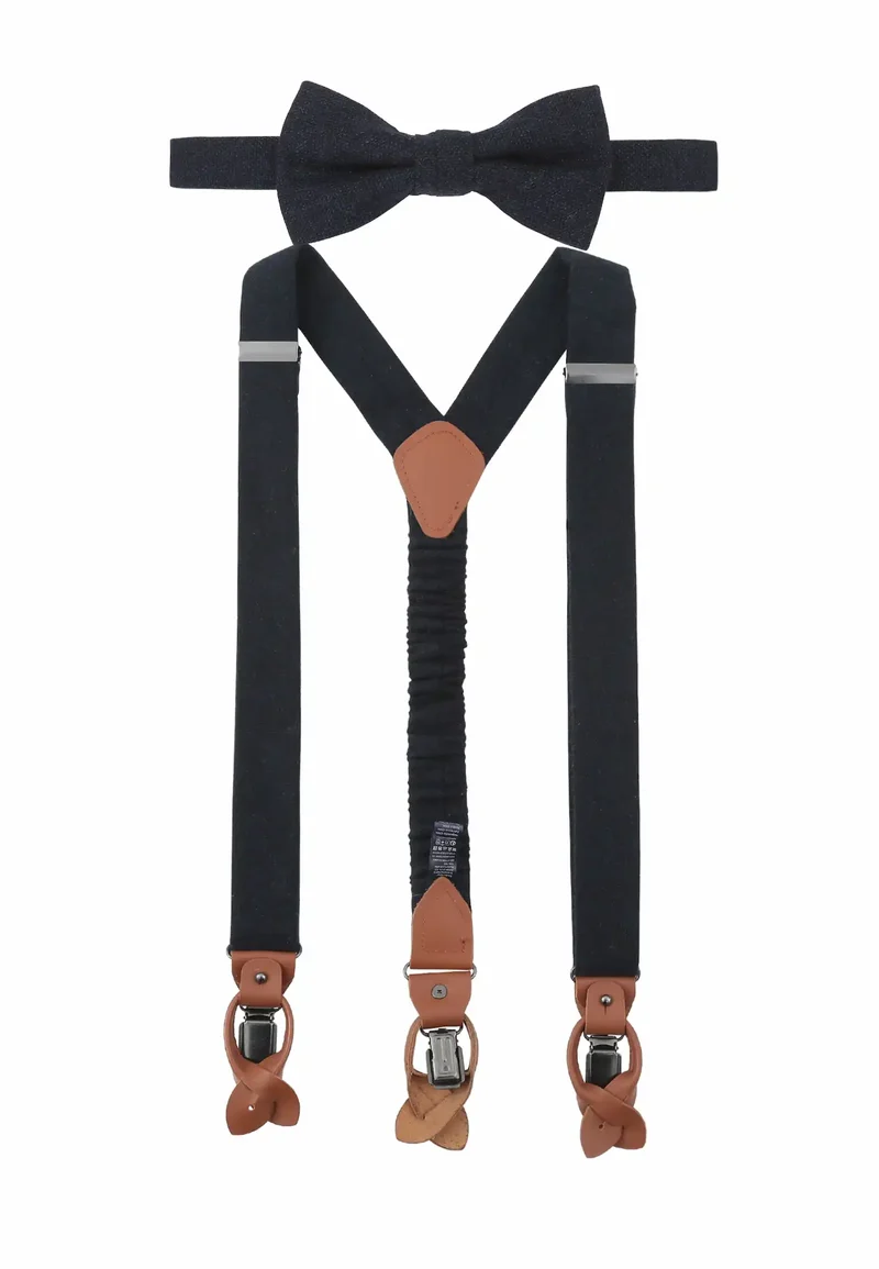 Hosenträger Set Herren mit Fliege aus Wolle – Tweed