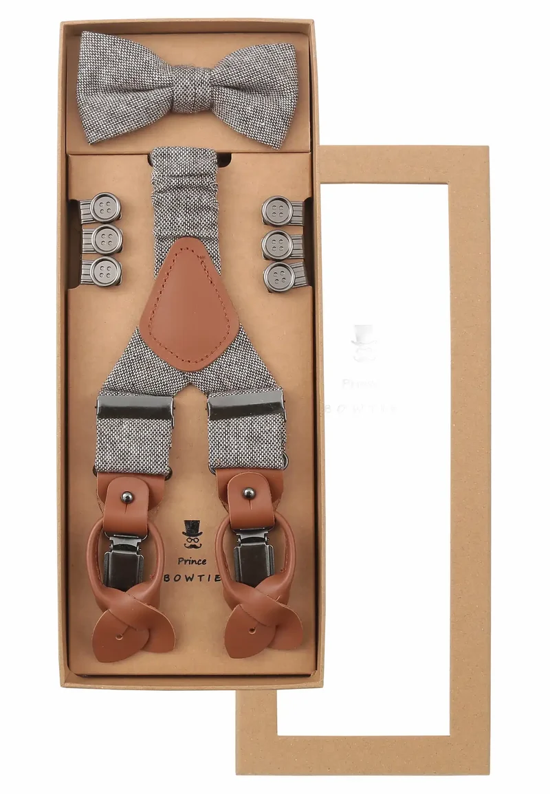 Hosenträger Set Herren mit Fliege aus Wolle – Tweed