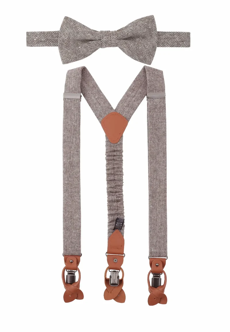 Hosenträger Set Herren mit Fliege aus Wolle – Tweed