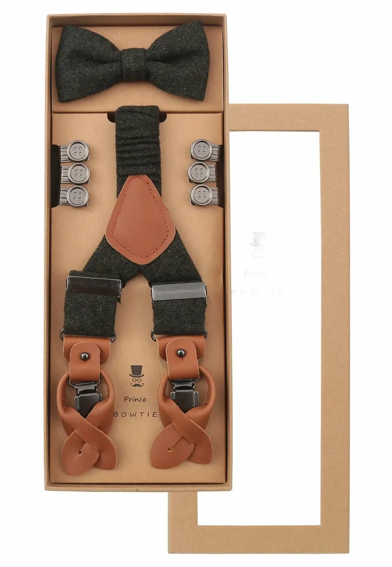Hosenträger Set Herren mit Fliege aus Wolle – Tweed