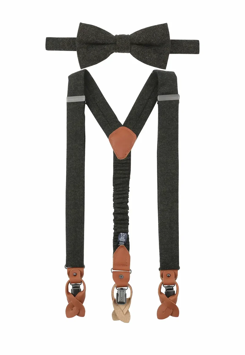 Hosenträger Set Herren mit Fliege aus Wolle – Tweed