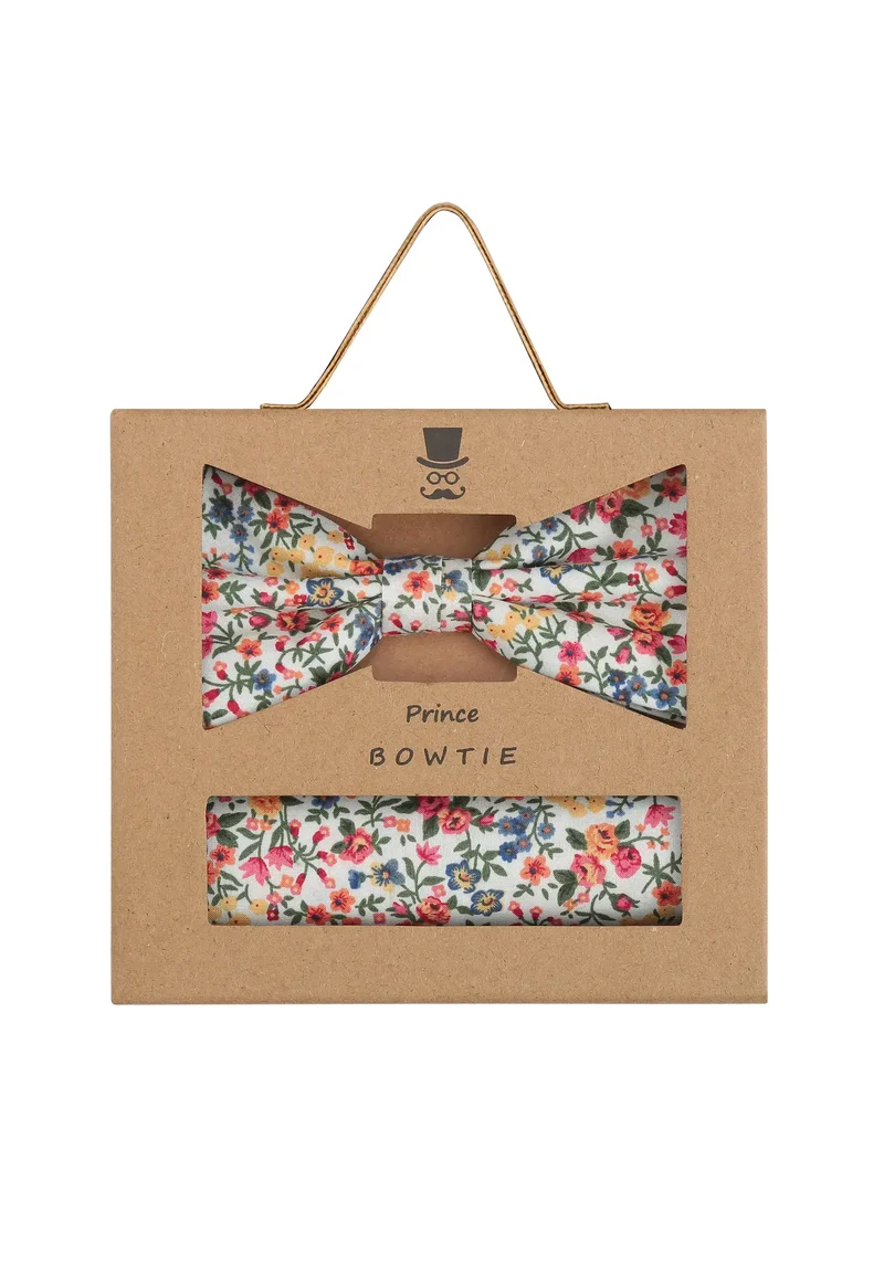 Fliege Einstecktuch Set Herren aus Baumwolle - Blumenmuster